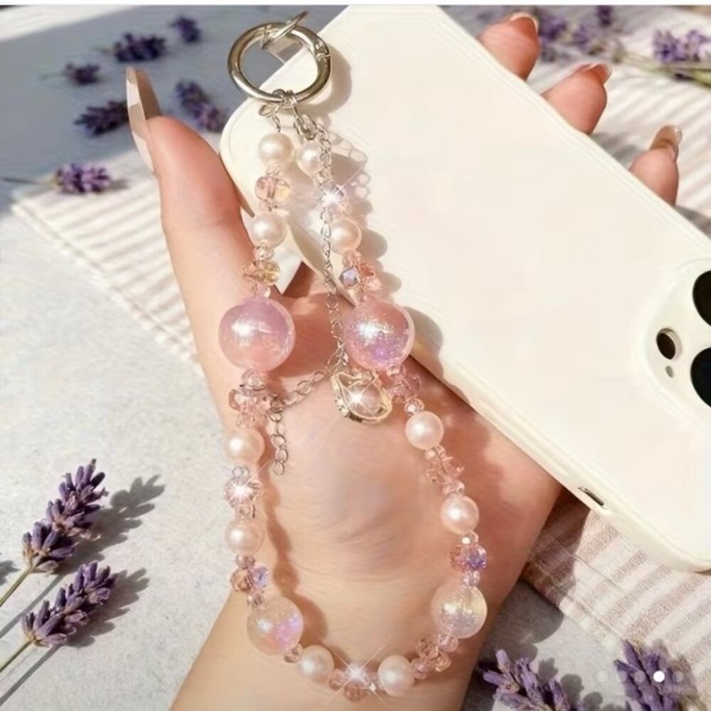 Elegant Pink Beaded Phone Case Charm